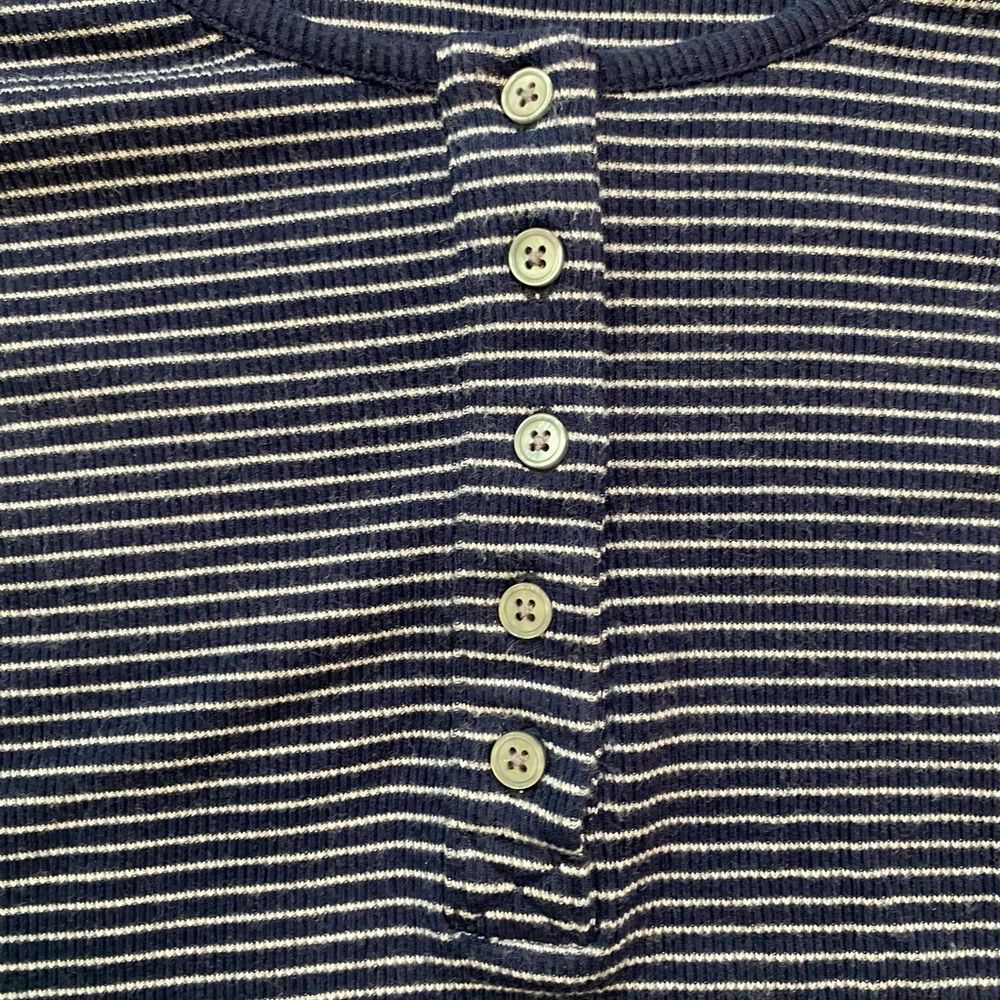 J. Crew Navy and White Striped Scoop Neck Ribbed Long Sleeve Henley - Picture 12 of 14